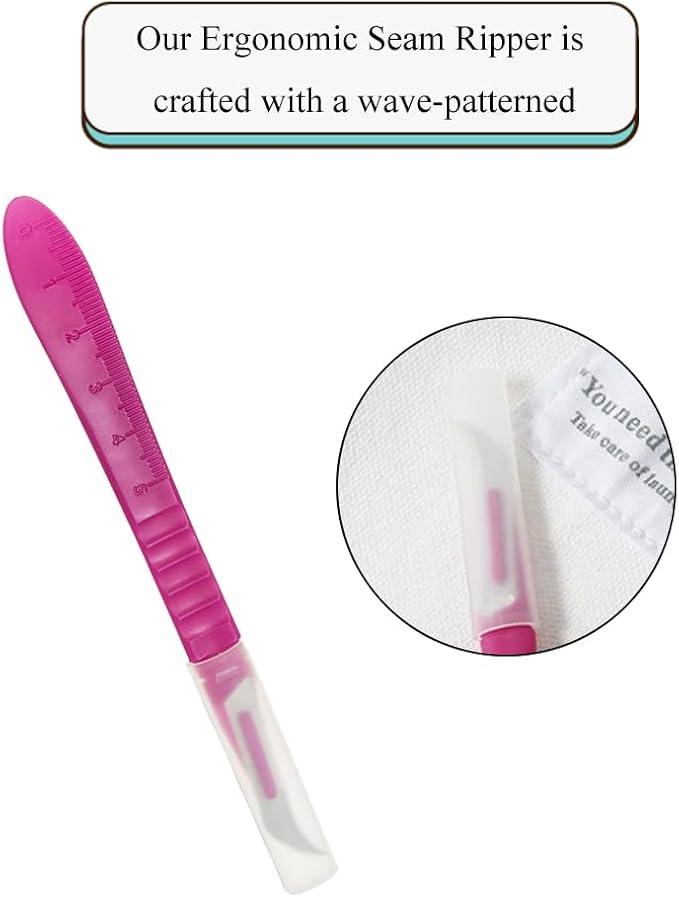 HAHIYO Pink Seam Ripper Ergonomic Grip Thread Stitch Remover Sewing Stitch Cutter Thread Ripper Unpicker Sewing Accessory Supply for Crafting Notions Quilting Hem with Built-in Ruler, 5.3-Inch 2PCs