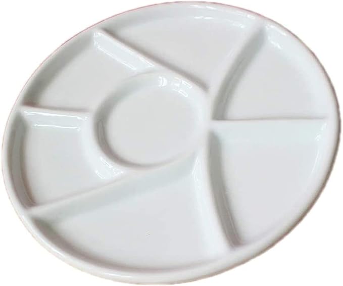 6 Wells Ceramic Artist Paint Tray Porcelain Watercolor Palette Ceramic Mixing Tray for Watercolor Gouache Painting 8 Inch