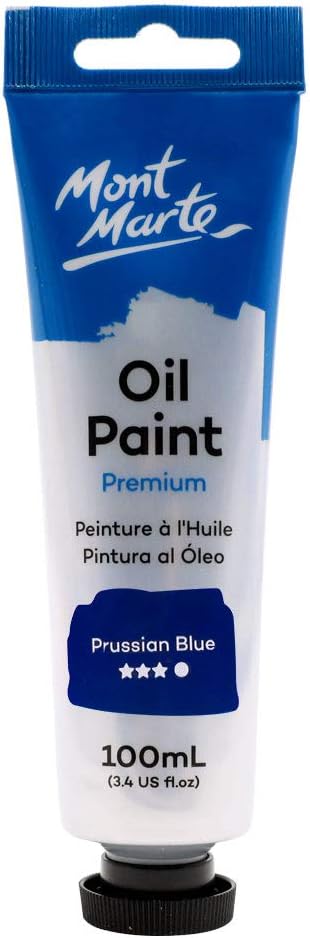 Mont Marte Oil Paint Premium, 3.4 US fl.oz (100ml) Tube, Prussian Blue, Heavy Body Paint, Artist Quality, Good Coverage, Excellent Tinting Strength, Ideal for Painting Canvas