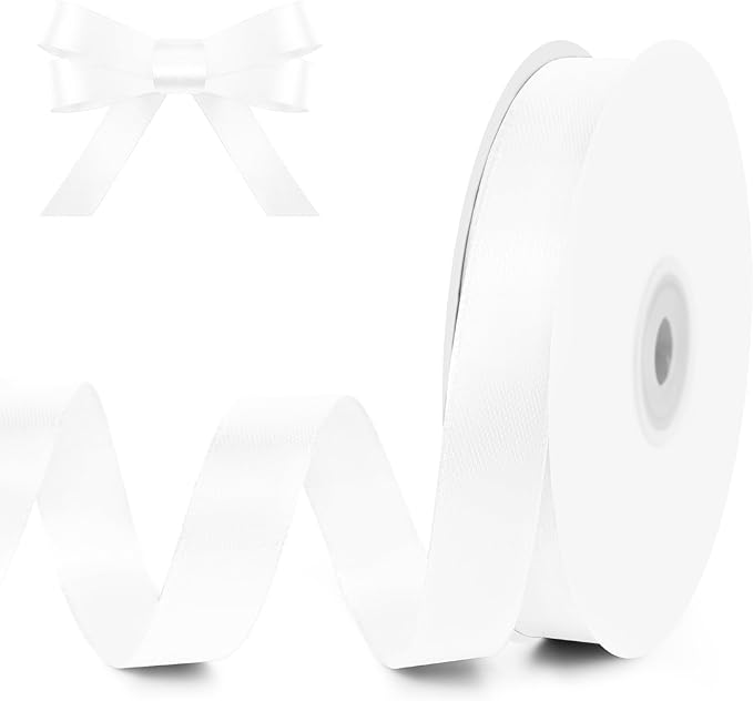 KMER LIFE 5/8" Wide x 50 Yards White Single Faced Polyester Satin Ribbon - Perfect for Wedding Decor, Wreaths, Crafts, Gift Wrapping & Other Projects