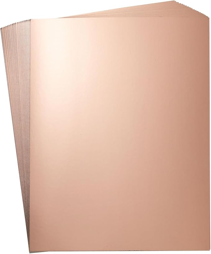 Rose Gold Foil Cardstock Sheets - 24 Pack, 8.5 x 11 In, 350 gsm - Mirror Finish for Scrapbook Paper - Heavyweight Metallic Cardstock for Card Making Supplies