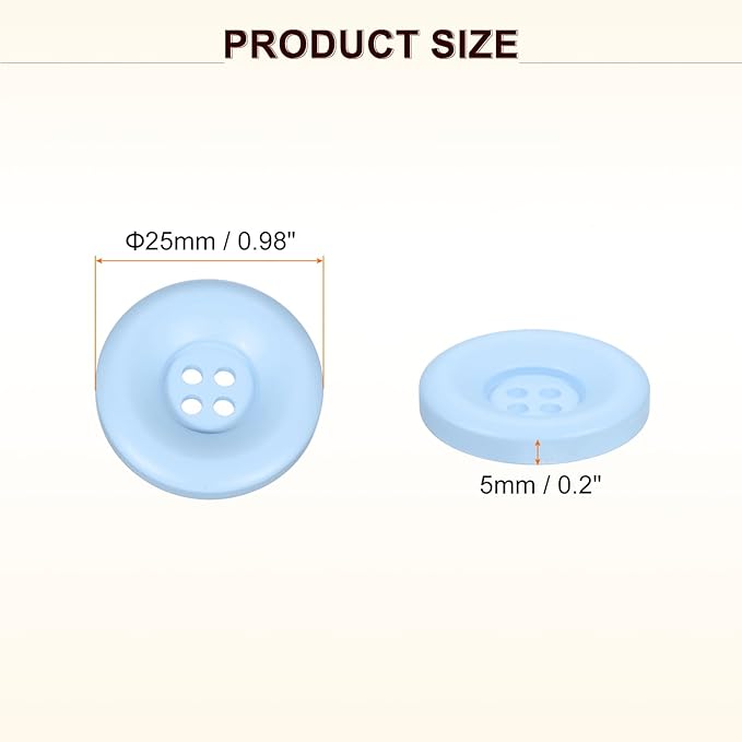 HARFINGTON 50pcs Sewing Button 25mm (1 Inch) 4 Holes Resin Thickened Round Crafting Replacement Buttons for Clothing DIY Crafts Decoration, Light Blue