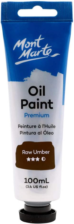 Mont Marte Oil Paint Premium, 3.4 US fl.oz (100ml) Tube, Raw Umber, Heavy Body Paint, Artist Quality, Good Coverage, Excellent Tinting Strength, Ideal for Painting Canvas