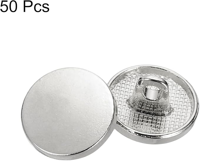 HARFINGTON 50pcs 20L Metal Round Flat Sewing Buttons 12mm Alloy Shank Craft Replacement Button for Men Women Suit Woolen Coat Shirt Trousers Sewing Crafts, Silver Tone