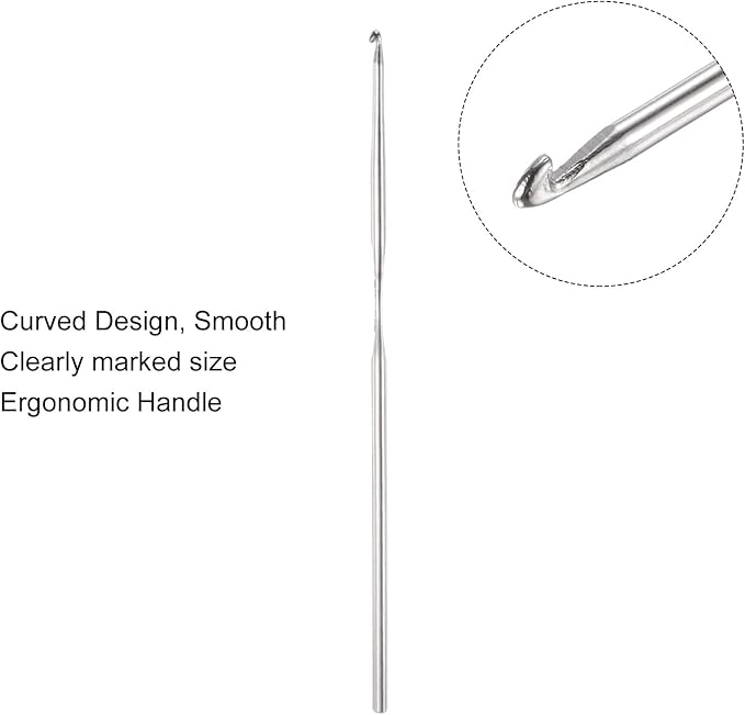 uxcell Stainless Steel Crochet Hook 1.25mm Knitting Needles for DIY Craft Yarn 10Pcs