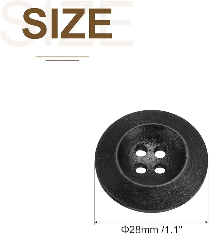 uxcell 80Pcs Wooden Buttons, 28mm(1 1/8") 4 Hole Round Wood Sewing Button Craft for Sewing DIY Craft Clothing, Black