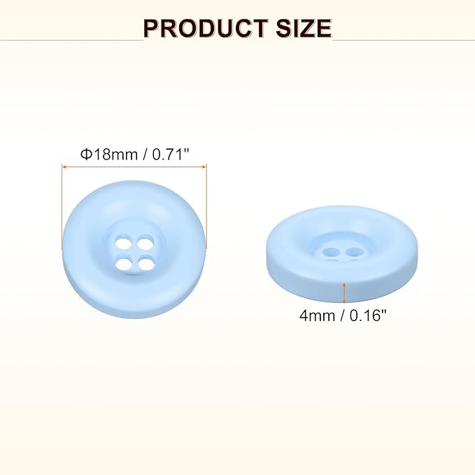 HARFINGTON 50pcs Sewing Button 18mm (11/16 Inch) 4 Holes Resin Thickened Round Crafting Replacement Buttons for Clothing DIY Crafts Decoration, Light Blue
