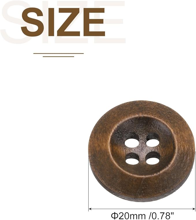 uxcell 80Pcs Wooden Buttons, 20mm(13/16") 4 Hole Round Wood Sewing Button Craft for Sewing DIY Craft Clothing, Coffee