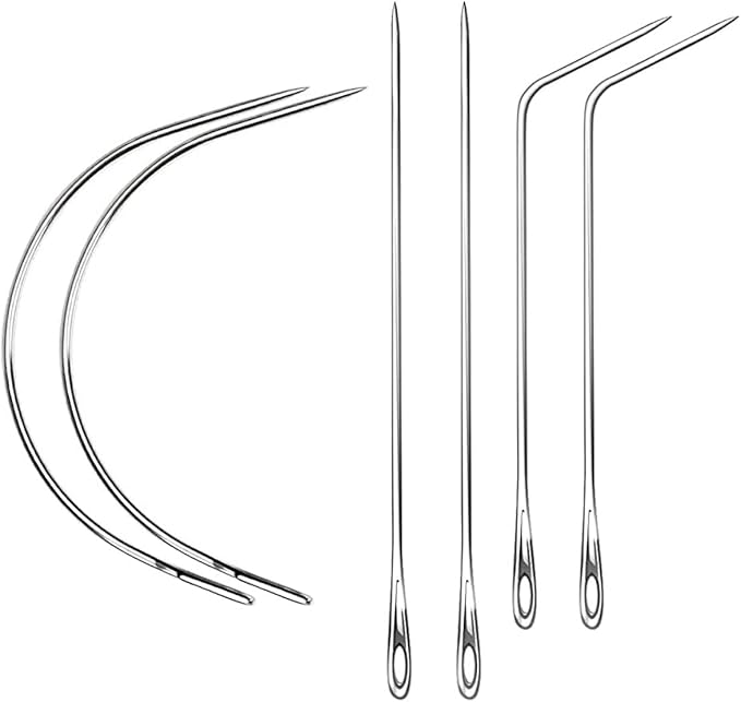 JFFX 5 Rolls Weaving Threads and Needles Set, Hair Extensions Thread with 6 Pcs C/J/I Shaped Needles for Hand Sewing Wig Making Hair Weave Weft Craft DIY