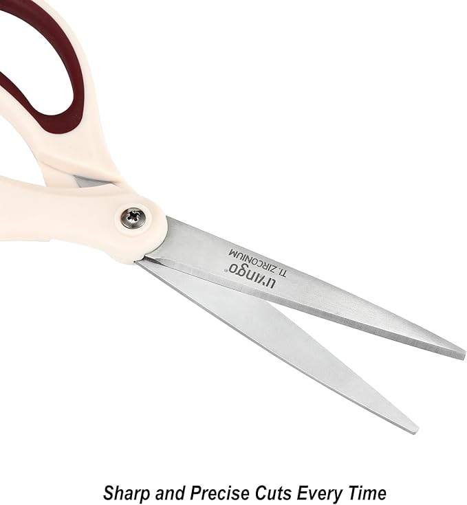LIVINGO 3 Pack 8" Sharp Scissors All Purpose - Titanium Coated Stainless Steel Blades for Office, School & Home Crafting Cutting Fabric, Paper - Sky Blue & Dusty Pink & Beige