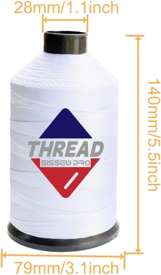Sissewpro 8oz Bonded Nylon Thread 138 Upholstery Thread Heavy Duty for Sewing Machine Strong White Threads for Leather Crafts Furniture Cusion,Boats Car Cover Seats,Canvas,Tex135,1500yds (White)