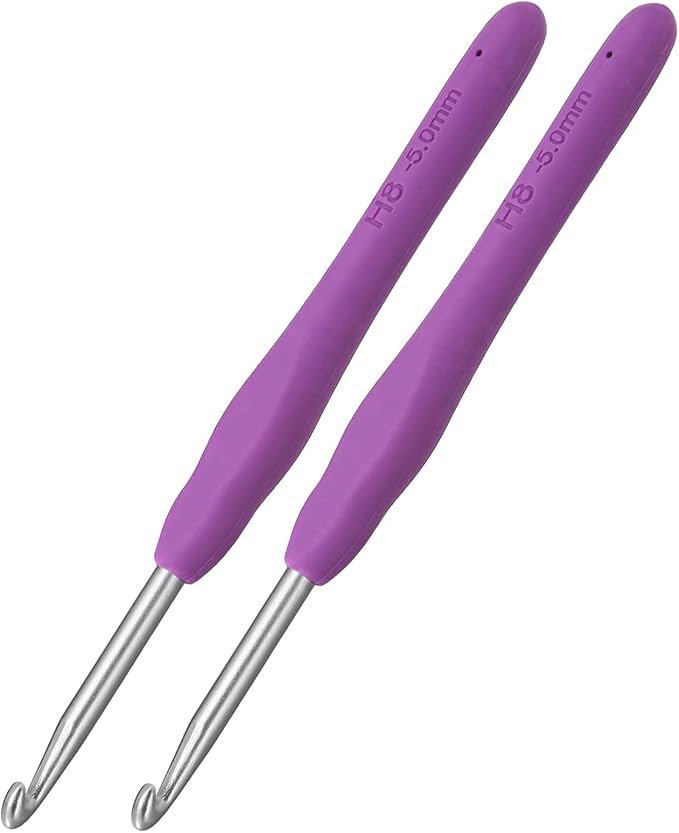 2PcsSize H / 5.0mm Crochet Hooks, Ergonomic Crochet Hook for Arthritis and Beginners, Extra Long, Smooth, Comfortable (Size H / 5.0mm)