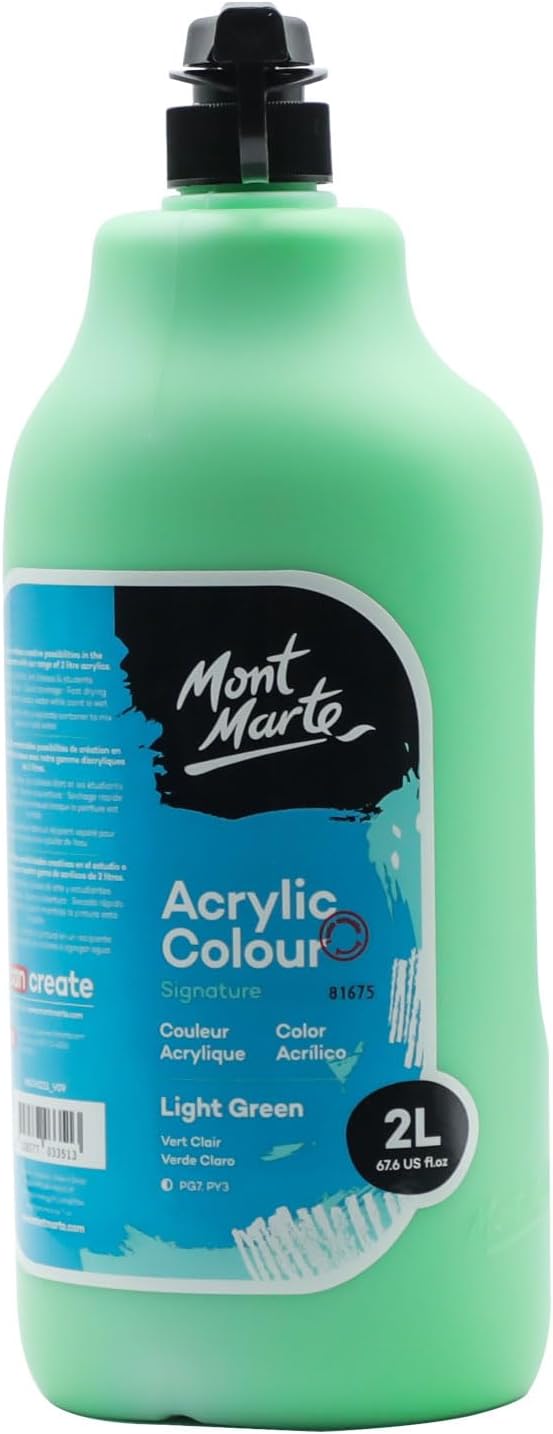 Mont Marte Discovery School Acrylic, Mid Green, 1/2 Gallon (2 Liter). Ideal for Students and Artists. Excellent Coverage and Fast Drying. Pump Lid Included.