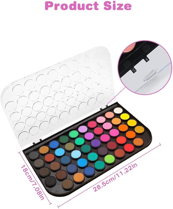 48 Colors Watercolor Paint Set with Palette & 2 Brushes – Non-Toxic, Vibrant Watercolor Paints for Beginners, Artists, Kids – Portable Art Supplies for Watercolor Drawing & Painting