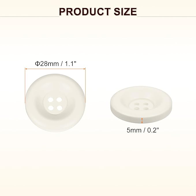 HARFINGTON 50pcs Sewing Button 28mm (1-1/8 Inch) 4 Holes Resin Thickened Round Crafting Replacement Buttons for Clothing DIY Crafts Decoration, White