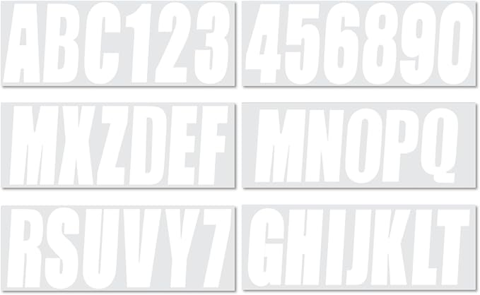 4 Sets of 3" White Marine Boat Sticker Decals A-Z Letters & 0-9 Numbers for Yachts & Personal Watercraft Waterproof Anti-Scratch