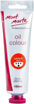Mont Marte Oil Paint Premium, 3.4 US fl.oz (100ml) Tube, Orange Red, Heavy Body Paint, Artist Quality, Good Coverage, Excellent Tinting Strength, Ideal for Painting Canvas