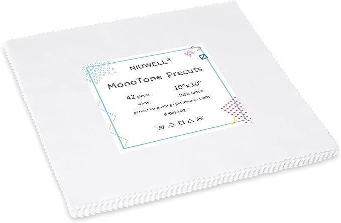 42 Pieces 10″ Pre-Cut White Cotton Fabric Squares