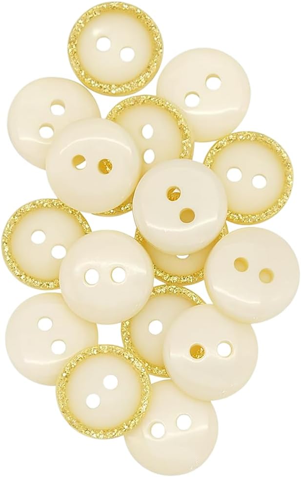 100 Pack Bige Sewing Buttons 0.45 inch 18L Glitter Round Polished 2 Hole Buttons Glossy Plastic 11mm Ideal for Sewing Blouse Skirt School Outfits Aprons Pants Jackets Accessories Bags DIY Crafts