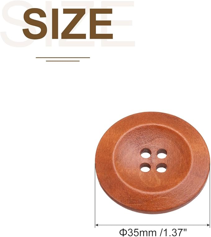 uxcell 80Pcs Wooden Buttons, 35mm(1 3/8") 4 Hole Round Wood Sewing Button Craft for Sewing DIY Craft Clothing, Brown