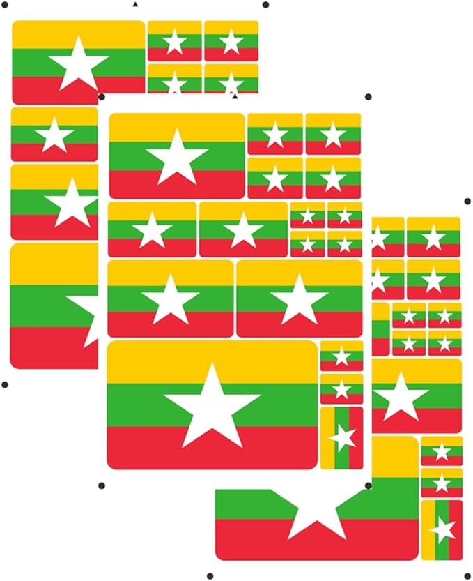 vmcoatdu Myanmar Burma Flag Laser Printing Sticker 3 Pcs Decal in Multiple Sizes Stickers (Yellow Myanmar Burma)