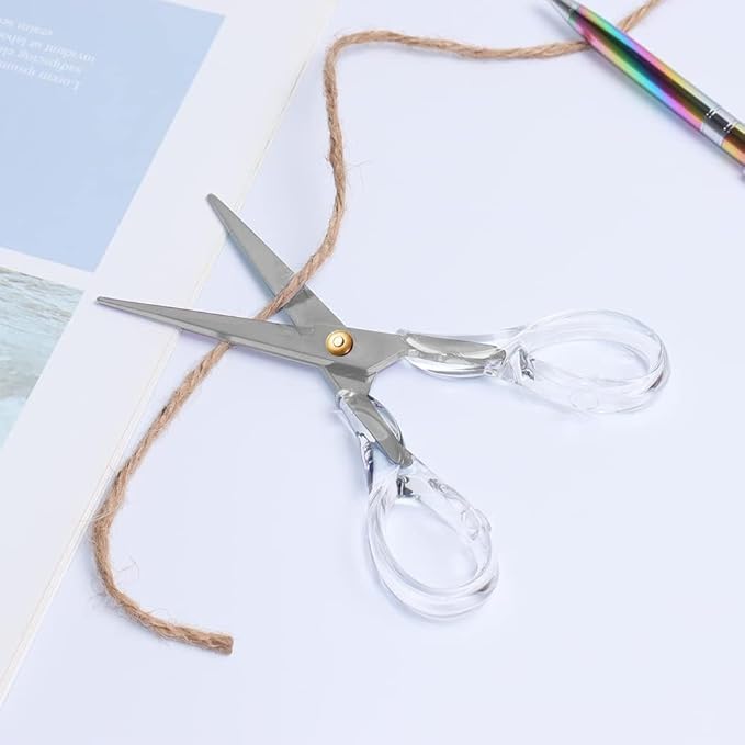 Craft Scissors with Stainless Steel Blade and Transparent Acrylic Handle, All Purpose Scissor for Office, School, Home, Fabric Shears, Tijeras （Transprent-6.3")