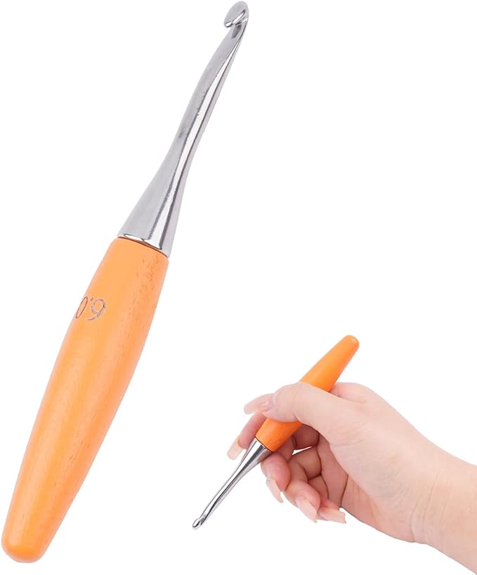 Crochet Hooks 6mm Crochet Hook Soft Lightweight Wood Ergonomic Handle and Stainless Steel Crochet Needles Tip (6 mm-J)