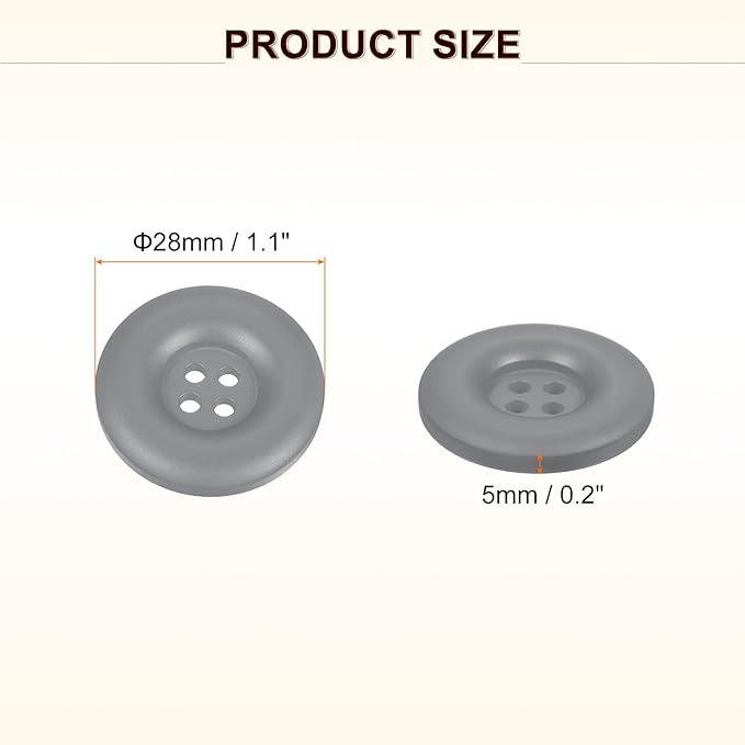 HARFINGTON 50pcs Sewing Button 28mm (1-1/8 Inch) 4 Holes Resin Thickened Round Crafting Replacement Buttons for Clothing DIY Crafts Decoration, Gray