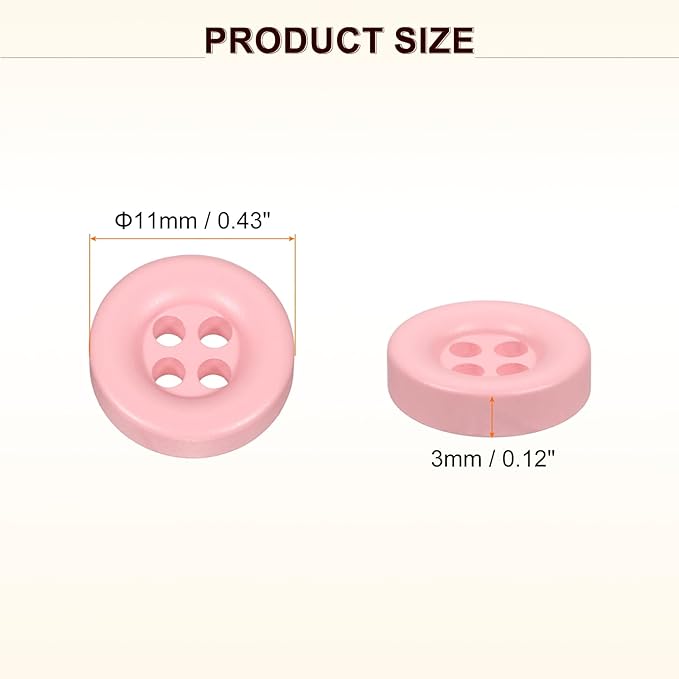 HARFINGTON 50pcs Sewing Button 11mm (15/32 Inch) 4 Holes Resin Thickened Round Crafting Replacement Buttons for Clothing DIY Crafts Decoration, Pink