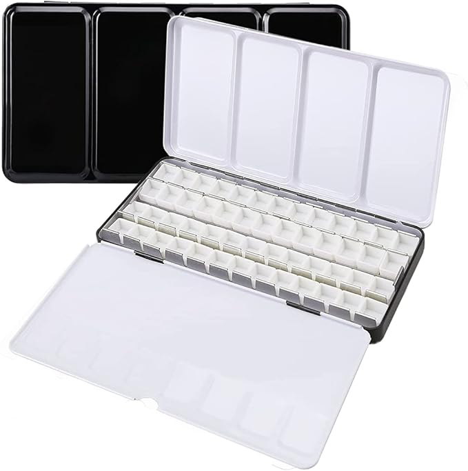Jinberry Metal Watercolor Tin with Fold-Out Mixing Palette, Multi-Functional Empty Watercolor Palette with Pans Paint Tray Palette for Plein Air, Watercolor, Acrylic and Oil Painting