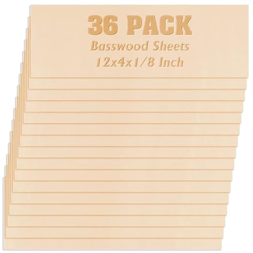 36 Pack Basswood Sheets Plywood Board 1/8 Inch Unfinished Wood,3mm Plywood for Laser Cutting,Boards for Crafts for DIY Plywood Sheets Unfinished Wood Boards for Laser Cutting (12inchx4inch)