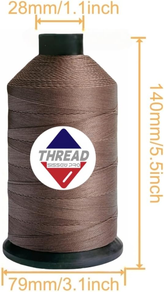 Sissewpro 8oz Bonded Nylon Thread 138 Upholstery Thread Heavy Duty for Sewing Machine Strong Threads for Leather Crafts Furniture Cusion,Boats Car Cover Seats,Canvas,Tex135,1500yds (Saddle Brown)