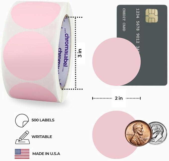 ChromaLabel 2 Inch Round Label Permanent Color Code Dot Stickers, 500 Labels per Roll, Pink