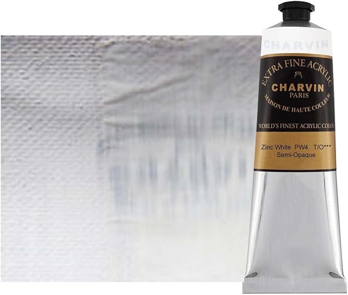 Charvin Extra Fine Professional Acrylic Paint - Zinc White, 60ml Tube, Triple-Milled, Lightfast Pigments, Open Stock Artist Acrylic Paints in Nature-Inspired Hues