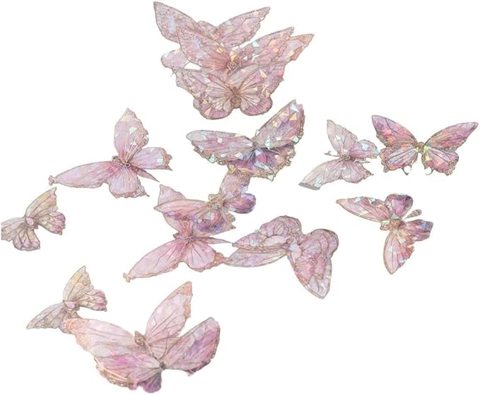 20Pcs/Bag Butterfly Stickers Set, Holographic Ice Crystals Resin Waterproof Stickers for Album Scrapbooking