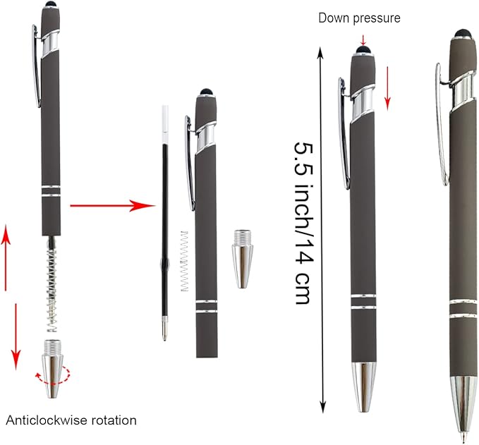 PASISIBICK 12 Pieces Ballpoint Pen with Stylus Tip, Metal, 2 in 1 Stylus Ballpoint Pen 1.0 mm Black Ink (Pack of 12) for Smartphone, Tablet