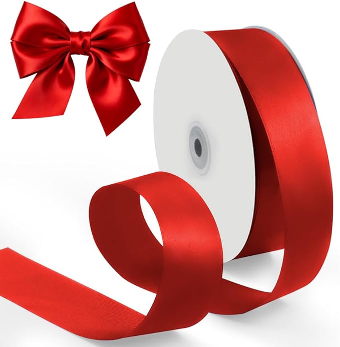 100 Yards 1-1/2 Inch Red Satin Ribbon, Single Face Fabric Ribbon for Gift Wrapping, Wedding, Birthday Party, Christmas Decoration, Craft, Hair, Floral, Sewing