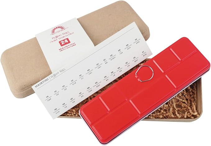 Mairtini Academy Grade Brilliant Series “Oriental Charm” Half-pan Solid Watercolor Paint 24 Colors Set with Red Iron Case