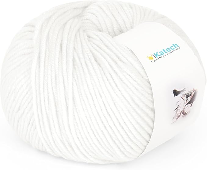 Katech Cotton Yarn for Crocheting-55% Cotton 45% Acrylic-4 Medium (Worsted)-Super Soft Milk Cotton Yarn-Great Crochet and Knitting Starter Kit for Colorful Craft（White）