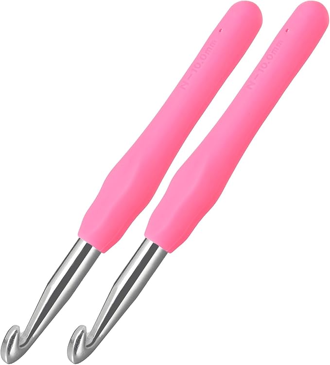 2Pcs 10mm Large Crochet Hooks, Ergonomic Crochet Hook for Arthritis and Beginners, Extra Long, Smooth, Comfortable (Size N / 10.0mm)