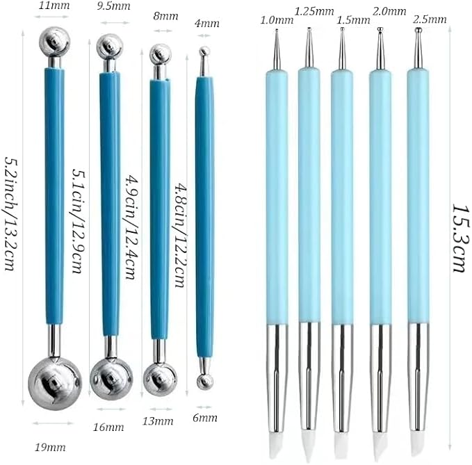 Professional Clay Sculpting Tools Set, Blue, 9 Pieces, Ball Stylus and Modeling Tools for Pottery, Ceramics, Art