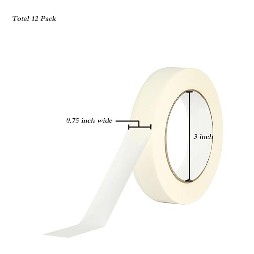 Lazybug studio Masking Tape 0.75 Inch, 12 Pack White Masking Tape, 3/4 Inch x 55 Yards x 12 Rolls，660 Yards in Total