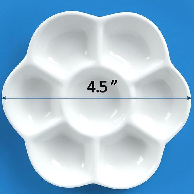 7 Wells Ceramic Paint Palette - Porcelain Watercolor Paint Palette Tray Mixing Flower Palette Tray for Watercolor Gouache Painting,Round,Arts & Crafts Accessories(4.5inch)