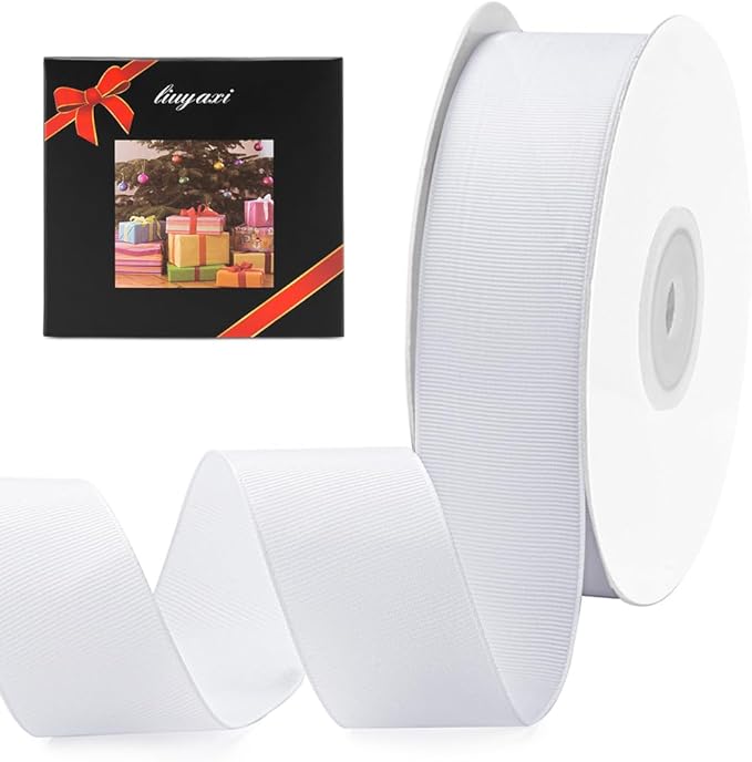 LIUYAXI 1-1/2" X 50 Yards Solid White Grosgrain Ribbon, Perfect for Crafts, Wedding Decor, DIY Hair Accessories, Sewing, Gift Package Wrapping and More