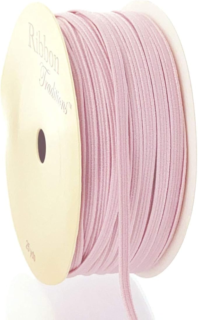 1/8" Width Skinny Elastic Band - Braided Cord - Light Pink 25 Yards - USA Warehouse