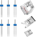 9 Pieces Stretch Twin Needles for Sewing Machine, Ballpoint Household Double Twin Brother Sewing Machine Needles Automatic Needle Pins Threader Presser Foot, Ideal Gifts for Craft Enthusiasts