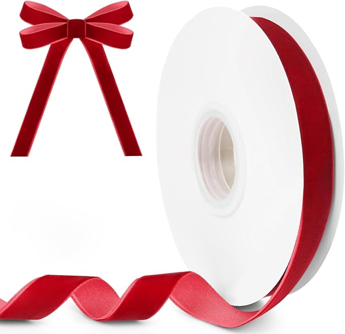 Red Velvet Ribbon, 5/8 inch 10 Yards Vintage Velvet Ribbons Perfect for Christmas Tree Ornaments, Gift Wrapping, Wedding Decoration, Bows, Sewing, Crafts, Wreath and More