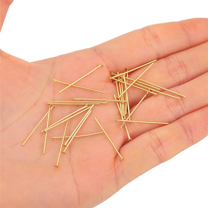 18K Gold Plated Flat Head Pins Non Tarnish 25mm 200pcs for Jewelry Making Findings