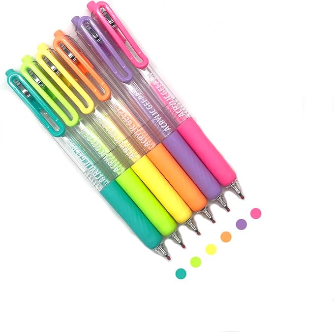 6 Colors Acrylic Gel Pens for Coloring, 0.7mm Fine Tip for Adult Coloring, Black Paper, Drawing, Journaling, Note Taking, Dopamine