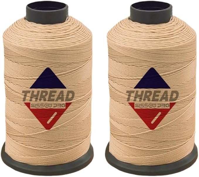 Sissewpro 1oz 375 yds Each 2 Pack Tex70 Bonded Nylon Thread 69 Upholstery Thread Heavy Duty Threads for Leather Sewing Machine, Beading, Hair Weaving, Denim, Canvas,Webbings 2oz Total（2, Beige）